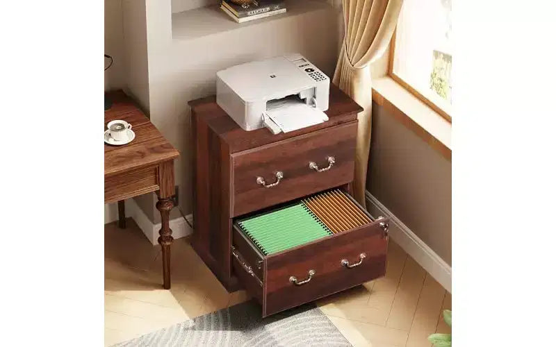 Brown/White 2-Drawer Lateral Filing Cabinet with Lock & Charging Station, Single User