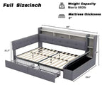 Beige/Grey Upholstered Platform Bed with LED, USB Ports & Storage Drawers, Twin/Full