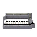 Beige/Grey Upholstered Platform Bed with LED, USB Ports & Storage Drawers, Twin/Full