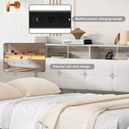 Beige/Grey Upholstered Platform Bed with LED, USB Ports & Storage Drawers, Twin/Full