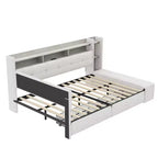 Beige/Grey Upholstered Platform Bed with LED, USB Ports & Storage Drawers, Twin/Full