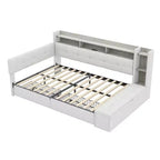 Beige/Grey Upholstered Platform Bed with LED, USB Ports & Storage Drawers, Twin/Full
