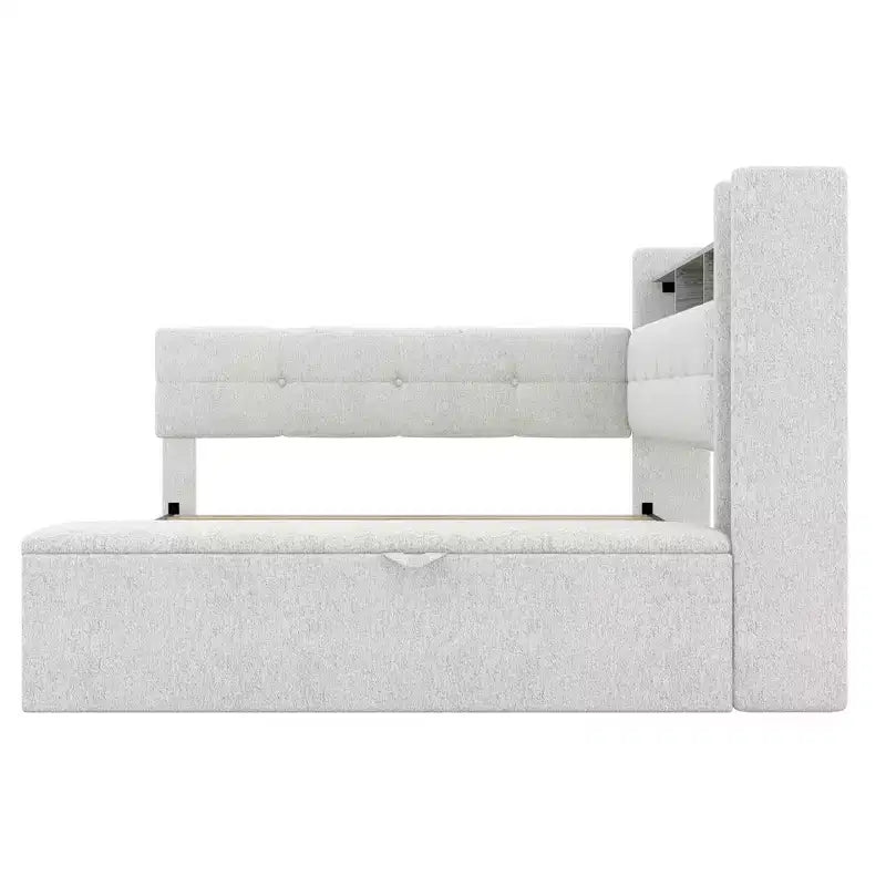 Beige/Grey Upholstered Platform Bed with LED, USB Ports & Storage Drawers, Twin/Full