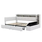 Beige/Grey Upholstered Platform Bed with LED, USB Ports & Storage Drawers, Twin/Full