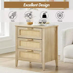 Oak Rattan 3-Drawer Nightstand, 1-Person Use