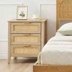 Oak Rattan 3-Drawer Nightstand, 1-Person Use