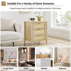 Oak Rattan 3-Drawer Nightstand, 1-Person Use