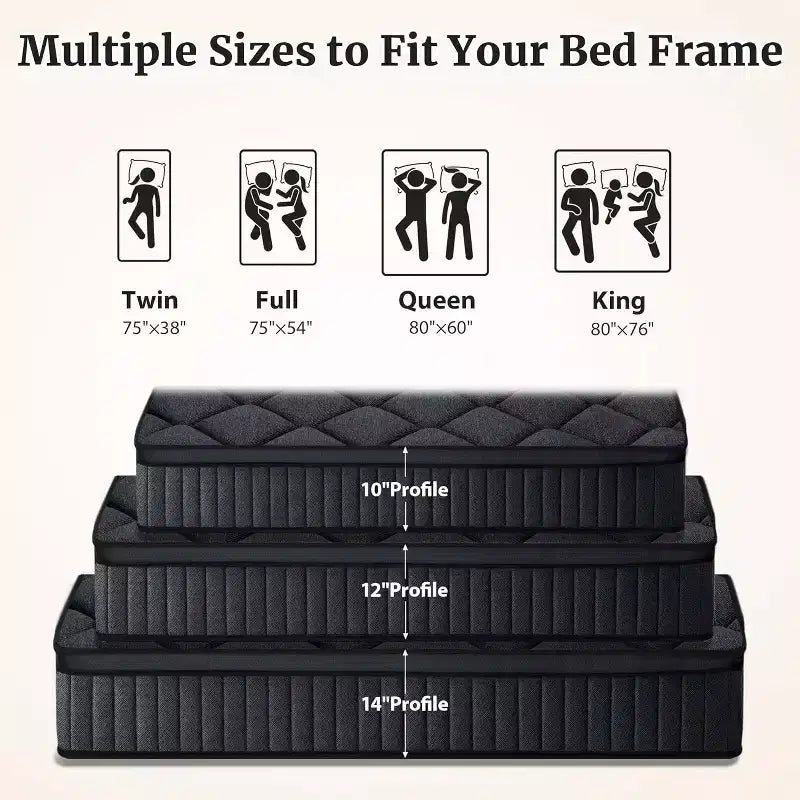 White Hybrid Mattress, Medium Firm, 8" Thick, For 2 People