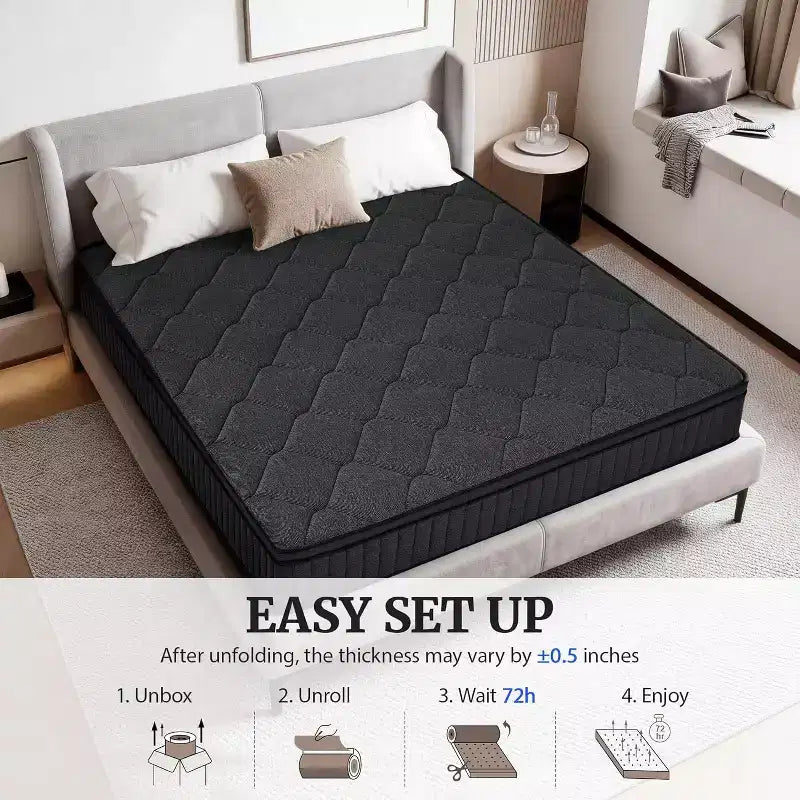 White Hybrid Mattress, Medium Firm, 8" Thick, For 2 People