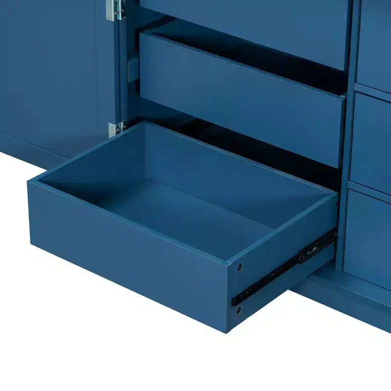 Blue/White 2-Door Freestanding Pantry Cabinet with Drawers & Adjustable Shelves, 1-Person Assembly
