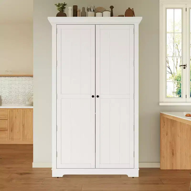 Blue/White 2-Door Freestanding Pantry Cabinet with Drawers & Adjustable Shelves, 1-Person Assembly