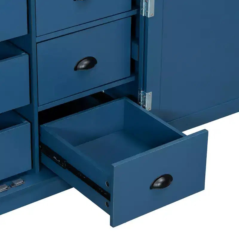 Blue/White 2-Door Freestanding Pantry Cabinet with Drawers & Adjustable Shelves, 1-Person Assembly