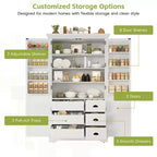 Blue/White 2-Door Freestanding Pantry Cabinet with Drawers & Adjustable Shelves, 1-Person Assembly