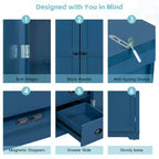 Blue/White 2-Door Freestanding Pantry Cabinet with Drawers & Adjustable Shelves, 1-Person Assembly