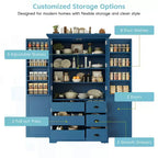 Blue/White 2-Door Freestanding Pantry Cabinet with Drawers & Adjustable Shelves, 1-Person Assembly