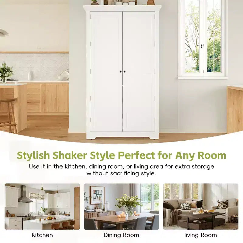Blue/White 2-Door Freestanding Pantry Cabinet with Drawers & Adjustable Shelves, 1-Person Assembly