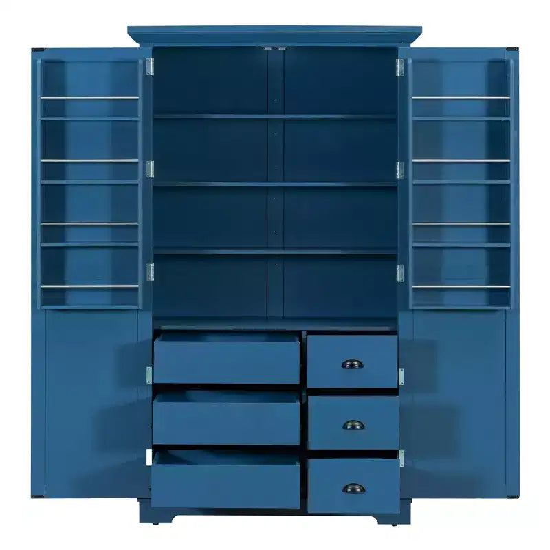Blue/White 2-Door Freestanding Pantry Cabinet with Drawers & Adjustable Shelves, 1-Person Assembly