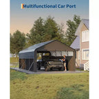 Gray Steel Carport with Roll-Up Doors, 12x19 ft, 4-Person Assembly
