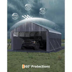 Gray Steel Carport with Roll-Up Doors, 12x19 ft, 4-Person Assembly
