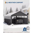 Gray Steel Carport with Roll-Up Doors, 12x19 ft, 4-Person Assembly