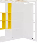 Gray/White Wood Loft Bed with Wardrobe & Shelves, Twin/Full, 1-Person