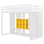 Gray/White Wood Loft Bed with Wardrobe & Shelves, Twin/Full, 1-Person
