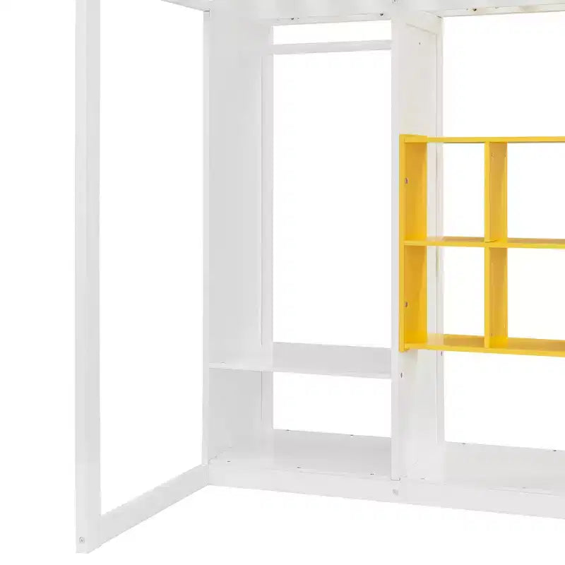 Gray/White Wood Loft Bed with Wardrobe & Shelves, Twin/Full, 1-Person