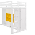 Gray/White Wood Loft Bed with Wardrobe & Shelves, Twin/Full, 1-Person