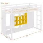 Gray/White Wood Loft Bed with Wardrobe & Shelves, Twin/Full, 1-Person