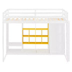 Gray/White Wood Loft Bed with Wardrobe & Shelves, Twin/Full, 1-Person