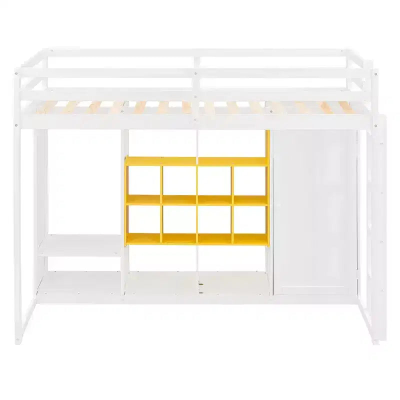 Gray/White Wood Loft Bed with Wardrobe & Shelves, Twin/Full, 1-Person