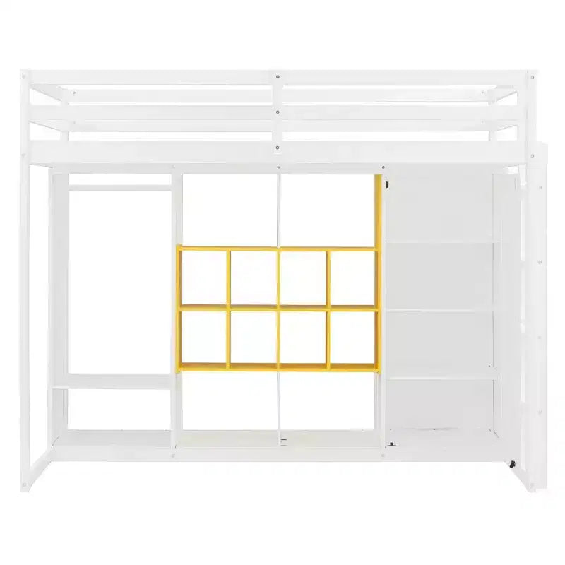 Gray/White Wood Loft Bed with Wardrobe & Shelves, Twin/Full, 1-Person