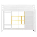 Gray/White Wood Loft Bed with Wardrobe & Shelves, Twin/Full, 1-Person