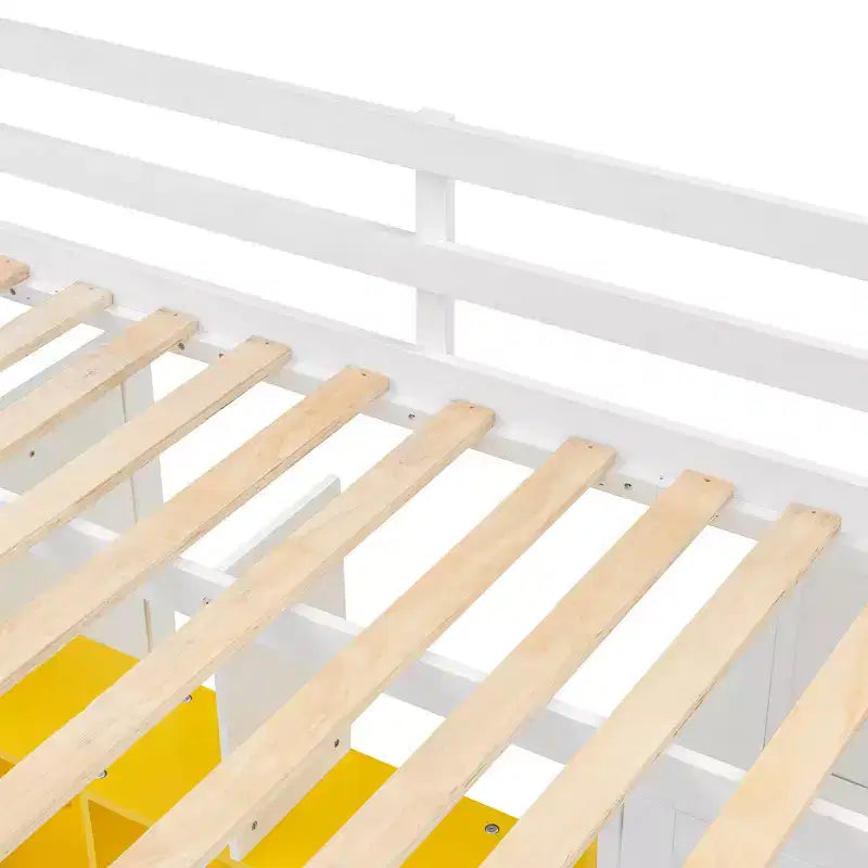 Gray/White Wood Loft Bed with Wardrobe & Shelves, Twin/Full, 1-Person