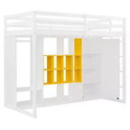 Gray/White Wood Loft Bed with Wardrobe & Shelves, Twin/Full, 1-Person