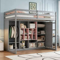 Luxystar Modern Wood Loft Bed with Open Wardrobe, shelves and Storage Cabinet,