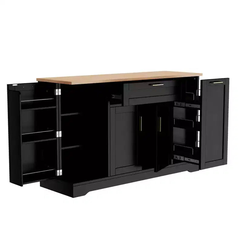 Black/White Sideboard Buffet Cabinet with Pull-Out Rack, Drawer & Adjustable Shelves