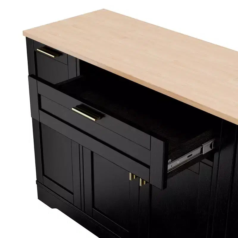 Black/White Sideboard Buffet Cabinet with Pull-Out Rack, Drawer & Adjustable Shelves