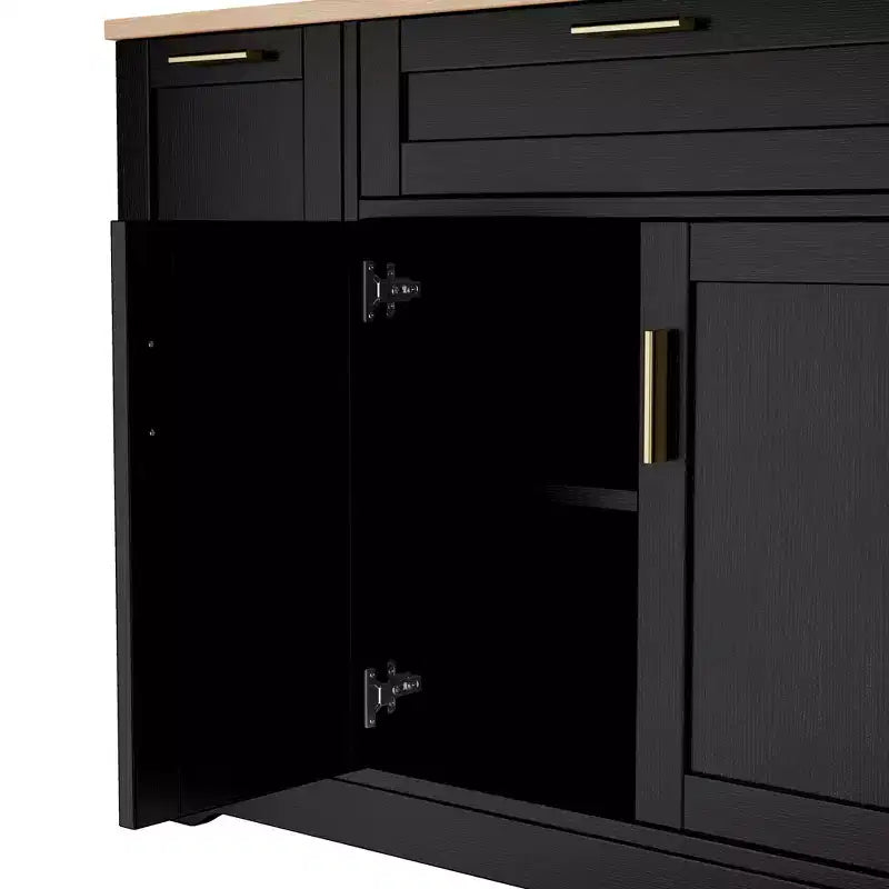Black/White Sideboard Buffet Cabinet with Pull-Out Rack, Drawer & Adjustable Shelves