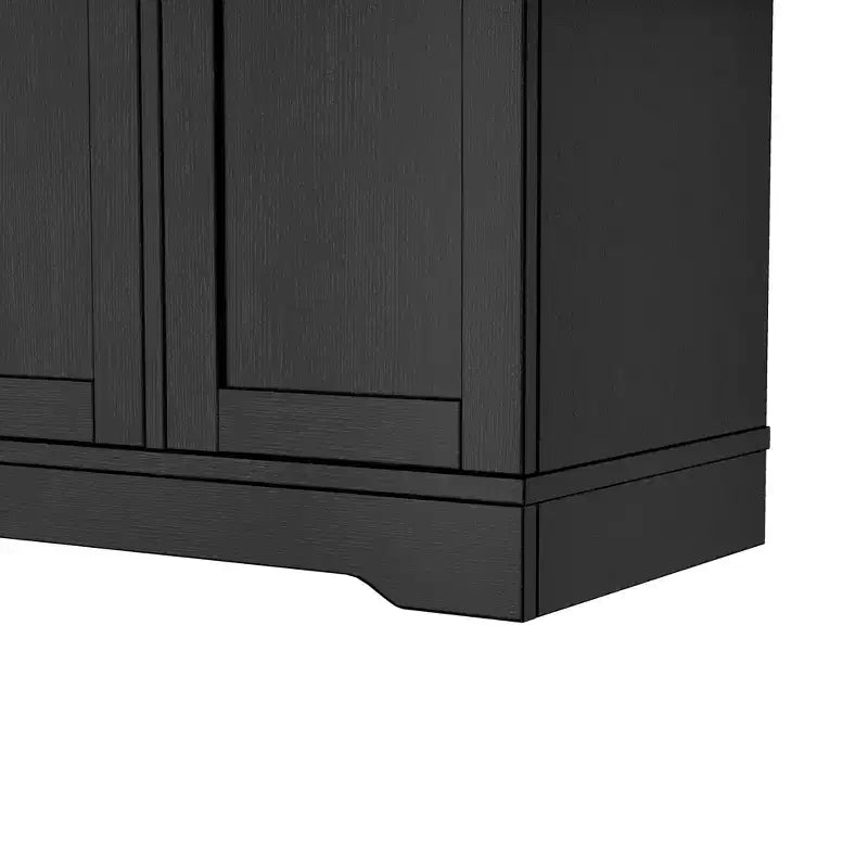 Black/White Sideboard Buffet Cabinet with Pull-Out Rack, Drawer & Adjustable Shelves