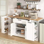 Black/White Sideboard Buffet Cabinet with Pull-Out Rack, Drawer & Adjustable Shelves