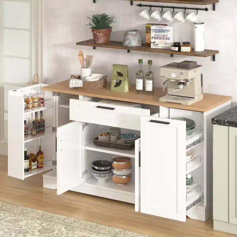 Black/White Sideboard Buffet Cabinet with Pull-Out Rack, Drawer & Adjustable Shelves
