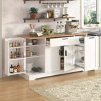 Black/White Sideboard Buffet Cabinet with Pull-Out Rack, Drawer & Adjustable Shelves