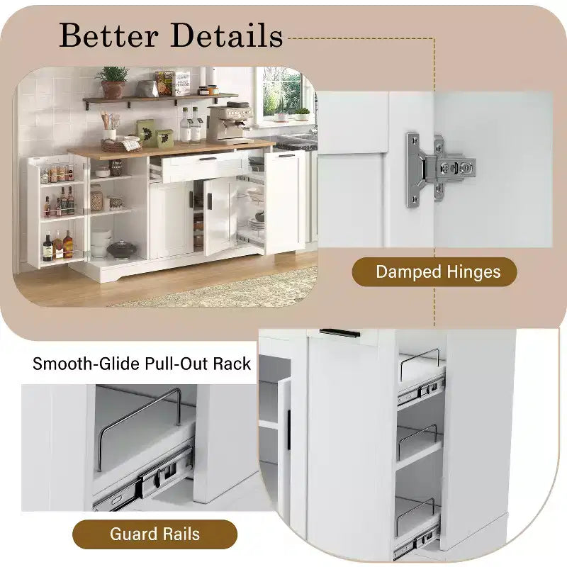 Black/White Sideboard Buffet Cabinet with Pull-Out Rack, Drawer & Adjustable Shelves