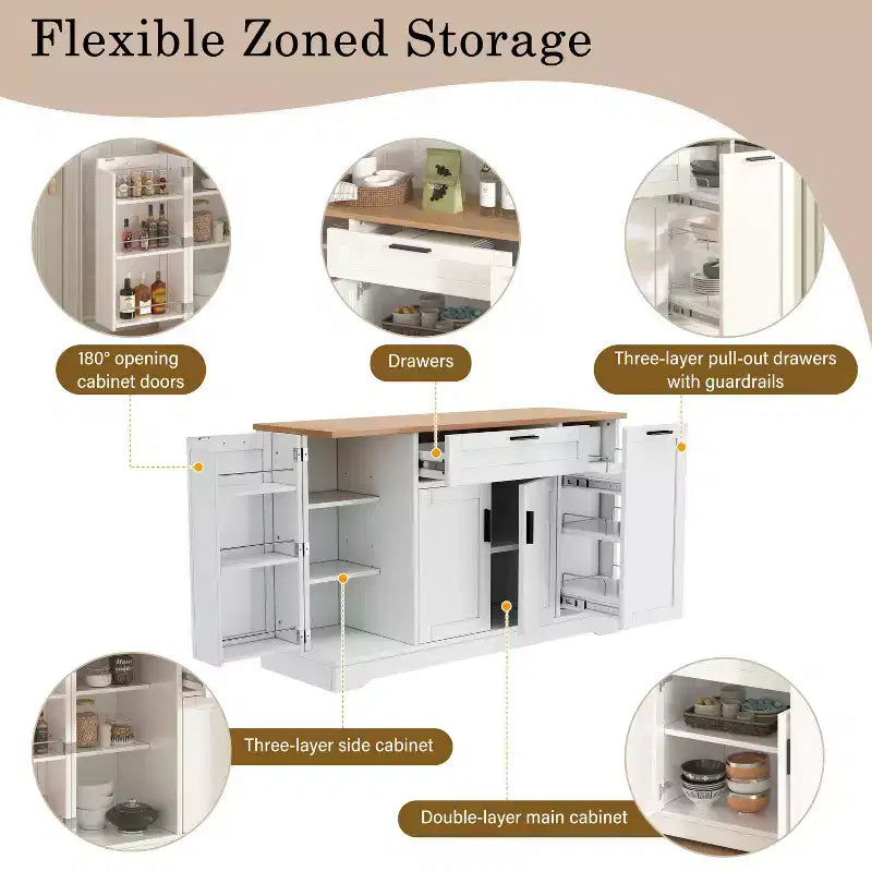 Black/White Sideboard Buffet Cabinet with Pull-Out Rack, Drawer & Adjustable Shelves