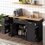 Black/White Sideboard Buffet Cabinet with Pull-Out Rack, Drawer & Adjustable Shelves