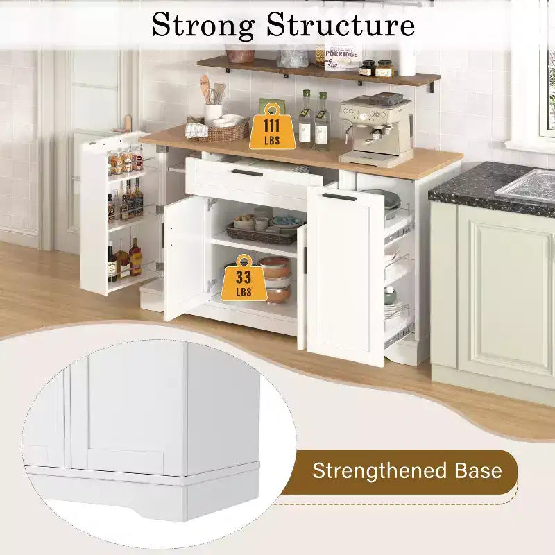 Black/White Sideboard Buffet Cabinet with Pull-Out Rack, Drawer & Adjustable Shelves