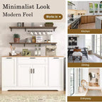 Black/White Sideboard Buffet Cabinet with Pull-Out Rack, Drawer & Adjustable Shelves