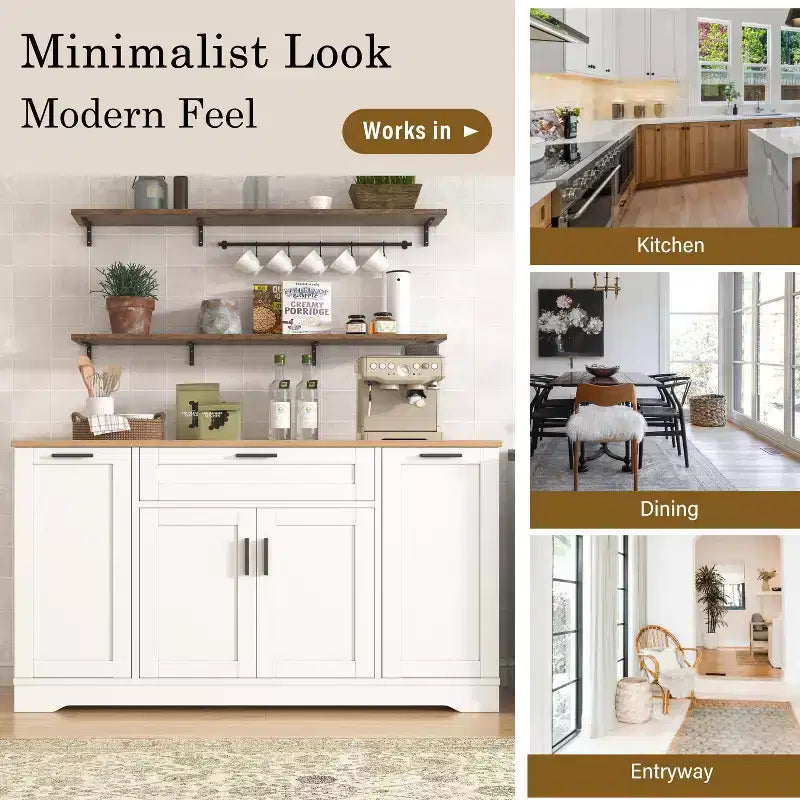 Black/White Sideboard Buffet Cabinet with Pull-Out Rack, Drawer & Adjustable Shelves