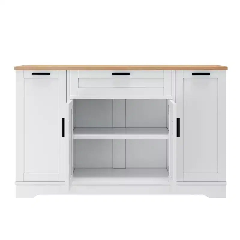Black/White Sideboard Buffet Cabinet with Pull-Out Rack, Drawer & Adjustable Shelves